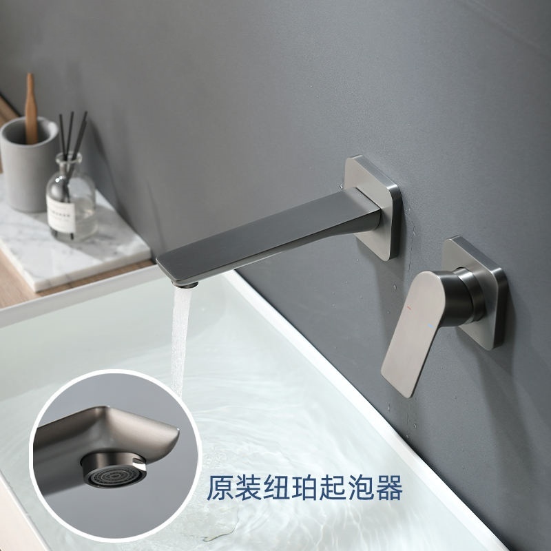 Hot Sale Bathroom Sink In Wall Single Handle Wall Mounted  Mixer Tap Black Bathroom Concealed Brass Basin Mixer Faucets