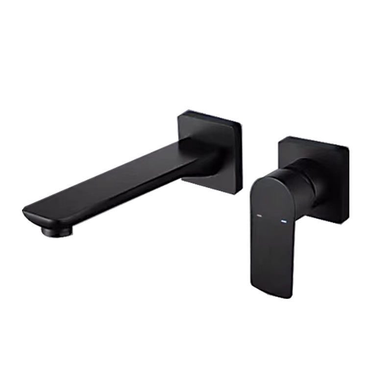 Hot Sale Bathroom Sink In Wall Single Handle Wall Mounted  Mixer Tap Black Bathroom Concealed Brass Basin Mixer Faucets