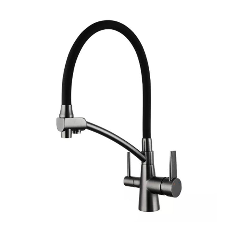 Hot sale good quality long neck black Brass 360 degree single handle flexible Filter Kitchen Faucet