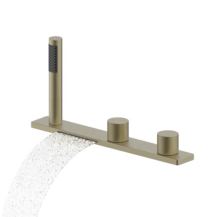 Wholesale Brass Deck Mount 3 Hole Bathroom Bathtub Faucet With Hand Shower