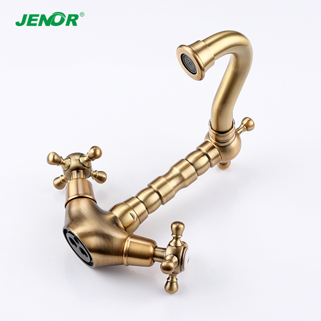 JENOR Bathroom Vintage Classic Gold Dual Handle Retro Antique Basin Faucet Bathroom Faucet