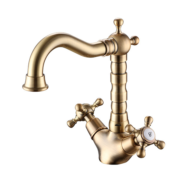 JENOR Bathroom Vintage Classic Gold Dual Handle Retro Antique Basin Faucet Bathroom Faucet