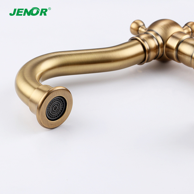 JENOR Bathroom Vintage Classic Gold Dual Handle Retro Antique Basin Faucet Bathroom Faucet