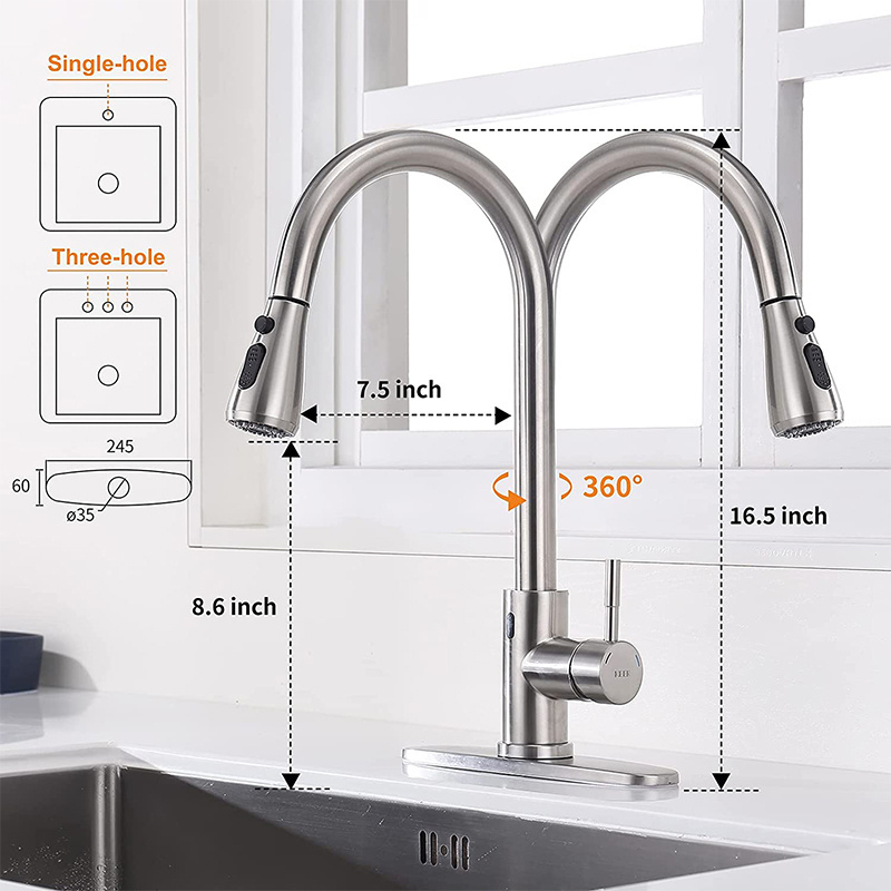 Touchless Kitchen Faucet with Pull Down Sprayer, Motion Sensor  with Soap Dispenser, Single High Arc Pull Out Faucet for Sink