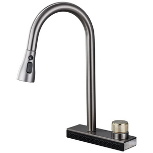 Waterfall Kitchen Faucet with Pull Down Sprayer Sink Faucets Single Handle Grey Mixer Tap