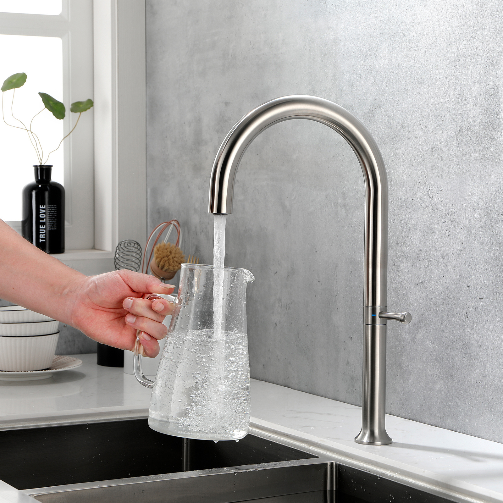 Brushed Single Handle Kitchen Sink Faucet with Side Sprayer Stainless SS304 360 DEGREE SWIVEL