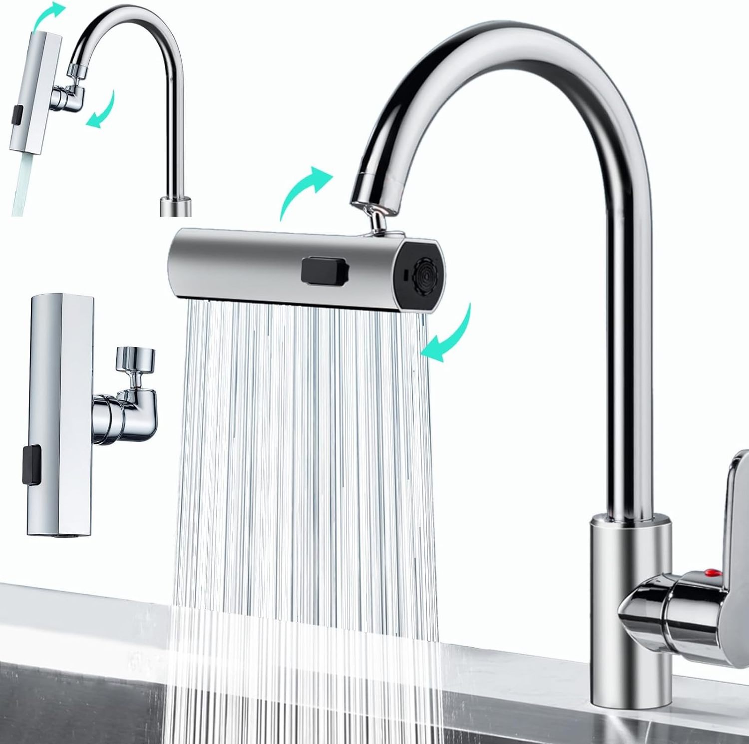 New Waterfall Kitchen Faucet, 3 in 1 360 Waterfall Kitchen Faucet Swivel Waterfall Kitchen Faucet for Washing Vegetable Fruit