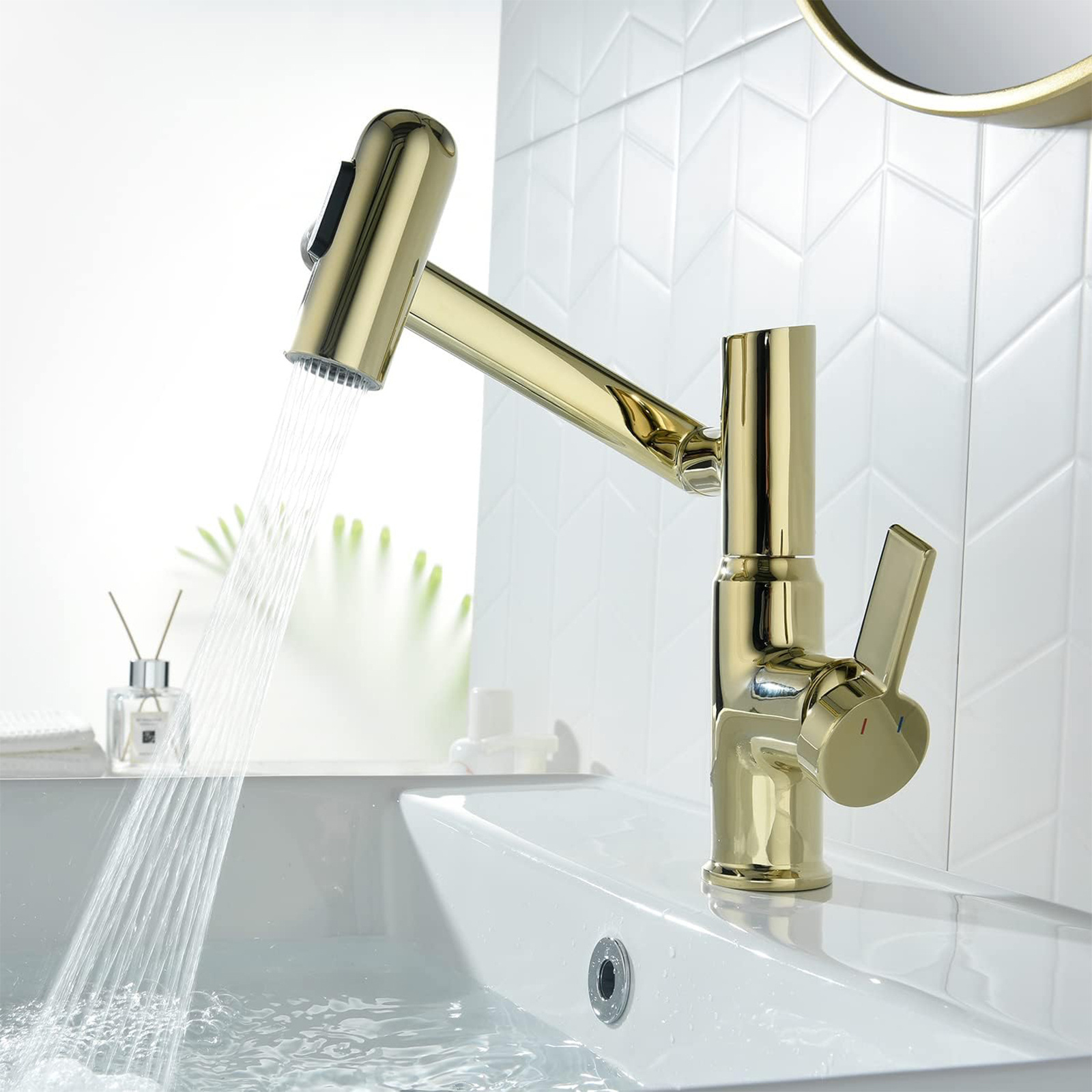 Rotatable Bathroom Faucet with Temperature Display  Batteries-Free  3 Water Modes