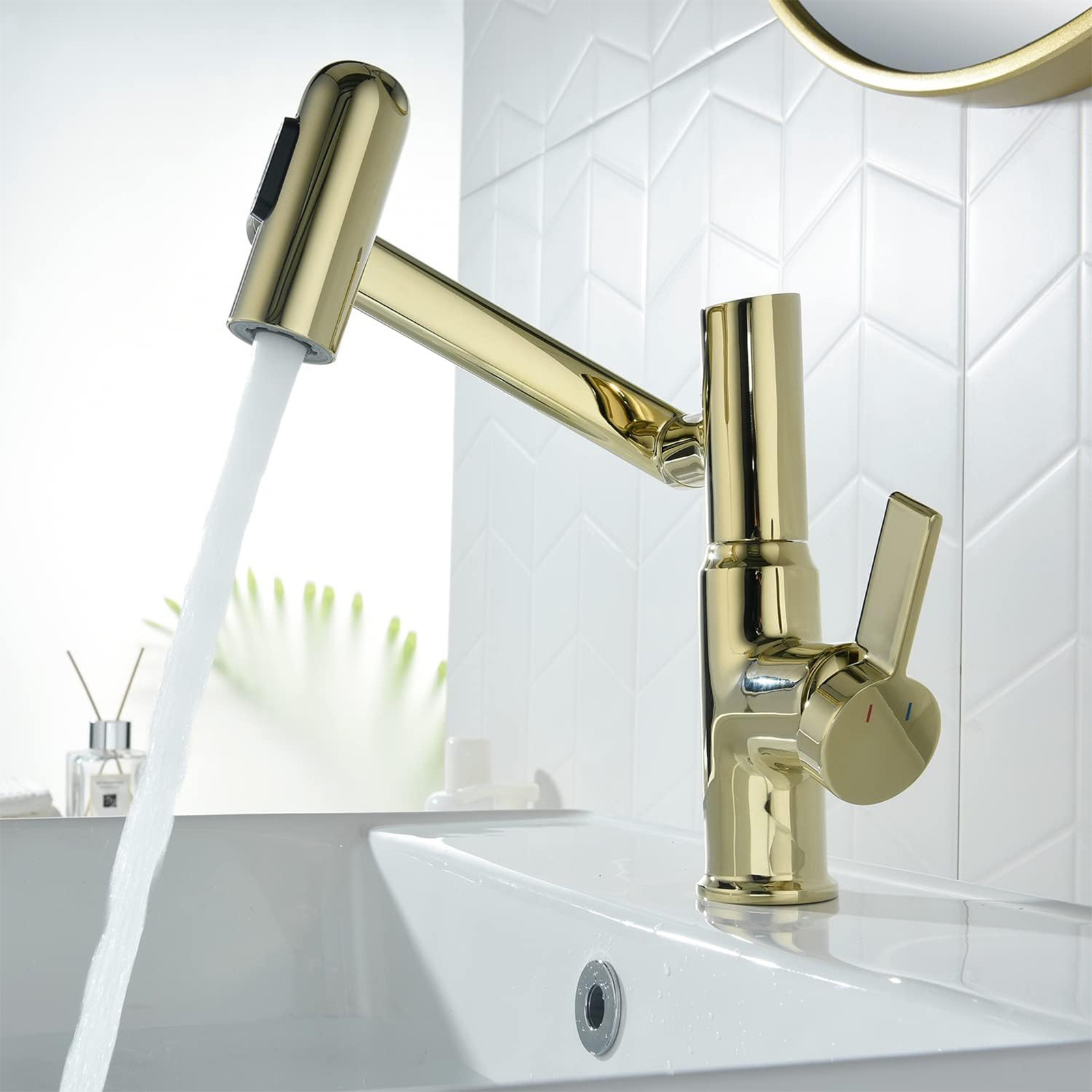 Rotatable Bathroom Faucet with Temperature Display  Batteries-Free  3 Water Modes