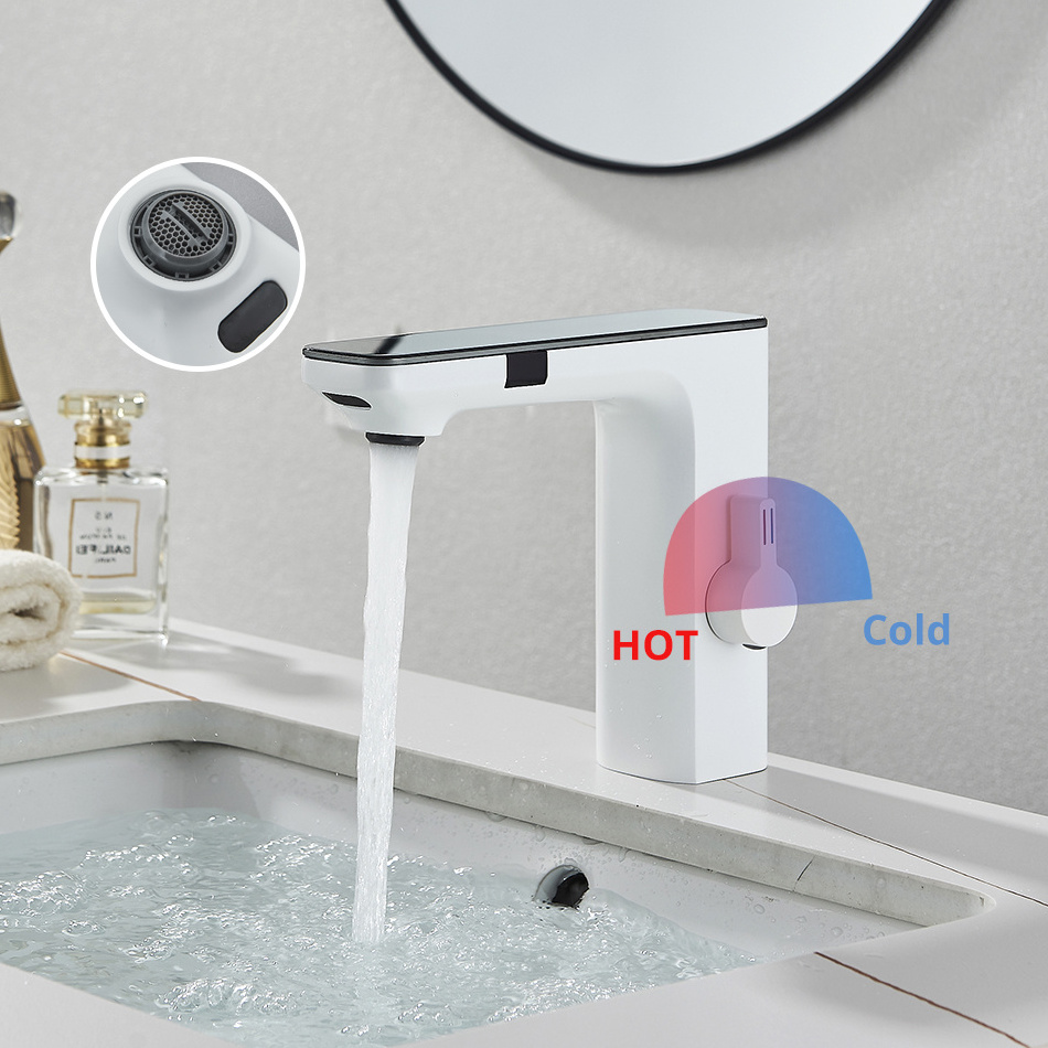 Smart LED Sensor Brass Automatic touch Basin Tap Sink Faucet For Bathroom Temp Digital Display Sink Mixer Tap