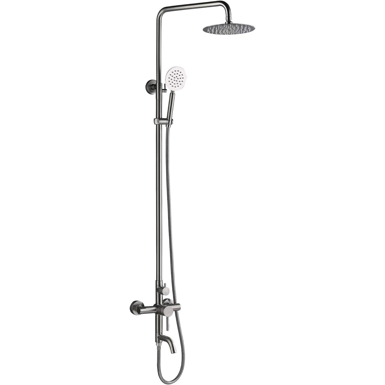 Outdoor Shower Fixtures SUS 304 Stainless Steel All Metal 3 Function Exposed Shower Faucet Set Brushed Nickel