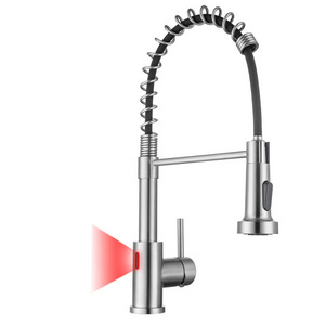 Intelligent induction infrared 304 stainless steel black spring kitchen faucet draw out pull down with spray sink