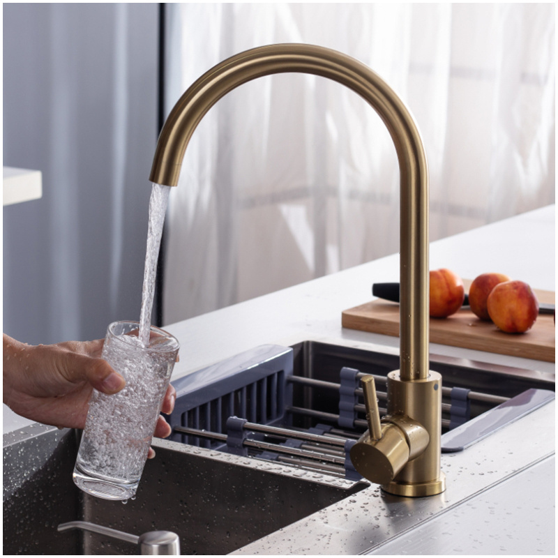 Gold black brushed nickel kitchen faucet cold and hot mixing water single handle sink 304 faucet suitable for dishwasher mixer