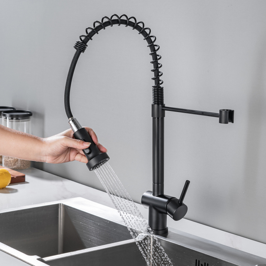 Personalized High-Quality Wholesalers Matte Black Kitchen Faucet Sink Pull Down Sprayer Wall Mount Faucet Kitchen