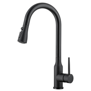 Pull down black kitchen faucet  retractable multi function stainless steel cold and hot water  black sink faucet