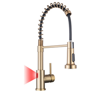 304 stainless steel black brushed nickel spring kitchen faucet draw out pull down intelligent infrared sensor with spray sink