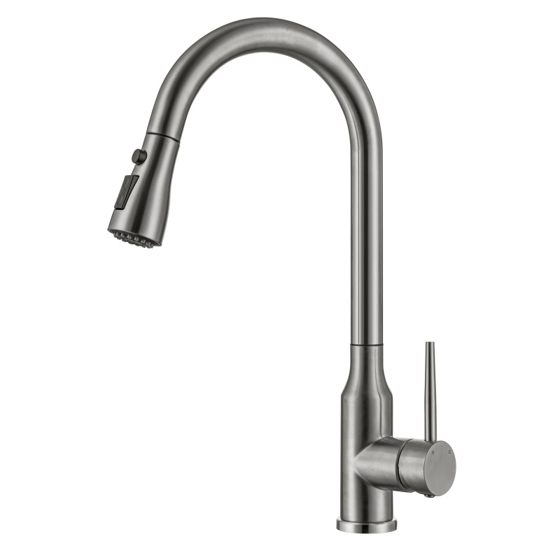 Pull down black kitchen faucet  retractable multi function stainless steel cold and hot water  black sink faucet