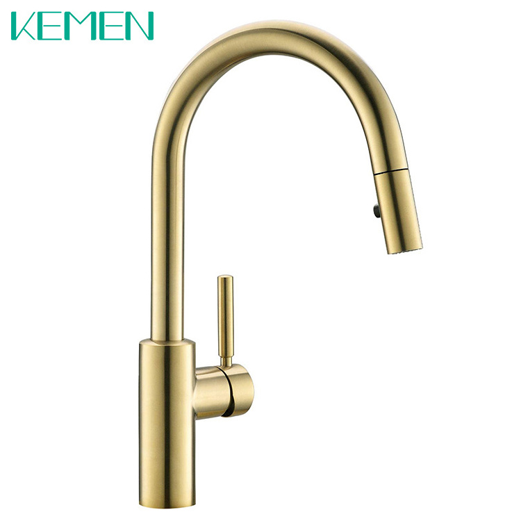 Brushed gold faucet 304 3166 Stainless Steel Sink Tap Single Hole Gooseneck Pull Down Kitchen Faucet