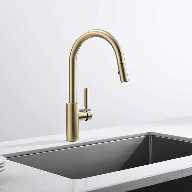 Brushed gold faucet 304 3166 Stainless Steel Sink Tap Single Hole Gooseneck Pull Down Kitchen Faucet