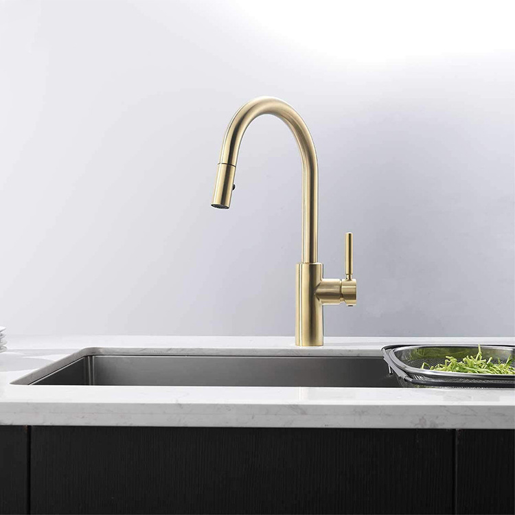 Brushed gold faucet 304 3166 Stainless Steel Sink Tap Single Hole Gooseneck Pull Down Kitchen Faucet