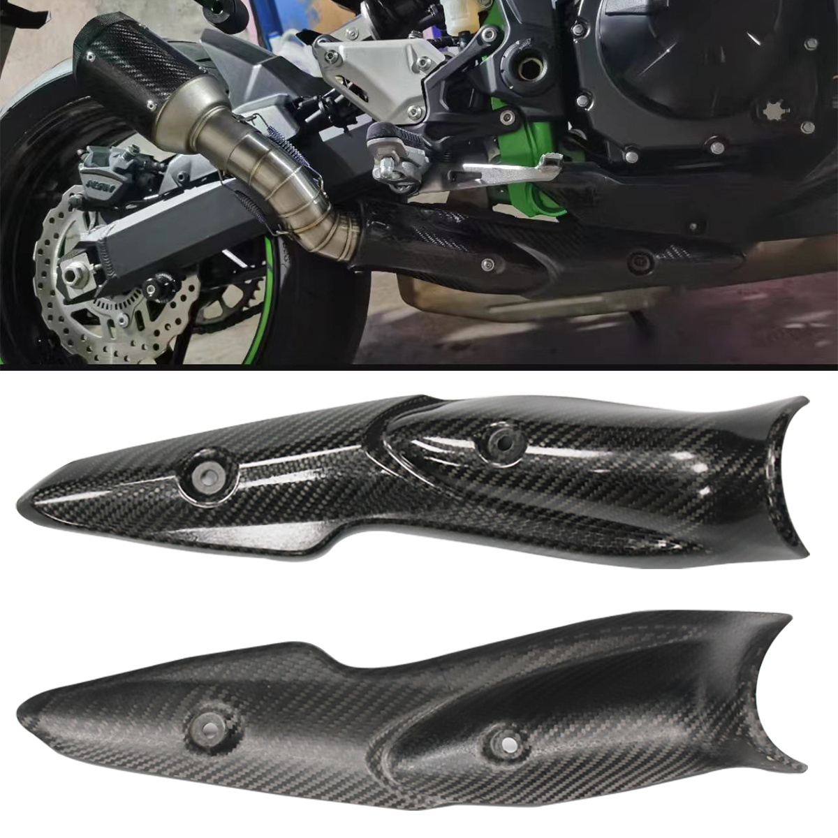 Slip On For Kawasaki Z900 Z900e Motorcycle Exhaust Mid Link Pipe Carbon Fiber Heat Shield Cover Guard Anti-Scalding Shell