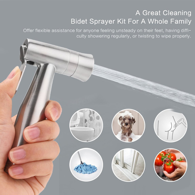 Bidet Sprayer Toilet Faucet 304 Stainless Steel Hand-Held Wall-Mounted Mixer Jet And Soft Water With Hose