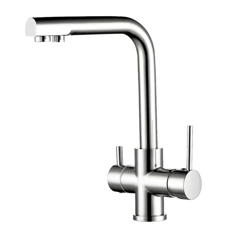 Brass Drinking Water Kitchen Bason Faucet Two Handle Kitchen Faucet 3 Way Tap Contemporary Ceramic Hot Cold Water Mixer Tap