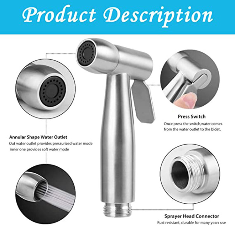 Handheld Bidet Sprayer Toilet with Faucet Splitter Stainless Steel Muslim Shower and Baby Cloth Diaper Sprayer Kit