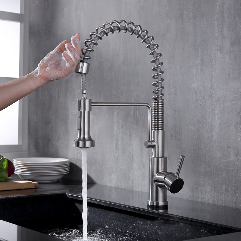 Single Handle High Arc Brushed Nickel Kitchen Faucet Single Level Stainless Steel Kitchen Sink Faucets with Pull Down Sprayer