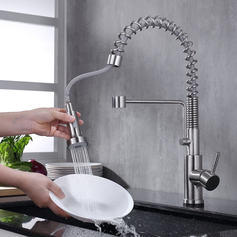 Single Handle High Arc Brushed Nickel Kitchen Faucet Single Level Stainless Steel Kitchen Sink Faucets with Pull Down Sprayer