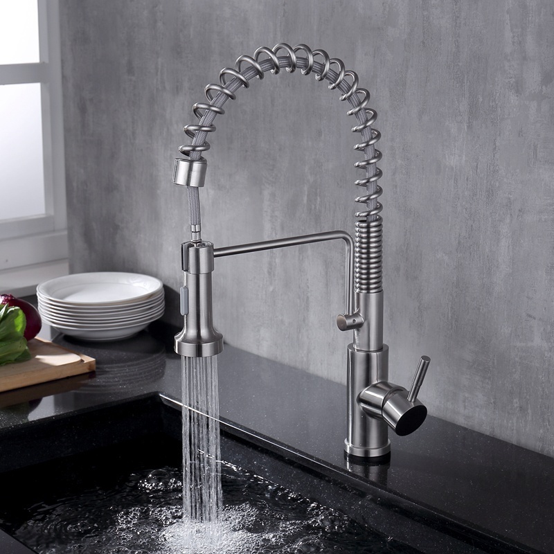 Single Handle High Arc Brushed Nickel Kitchen Faucet Single Level Stainless Steel Kitchen Sink Faucets with Pull Down Sprayer