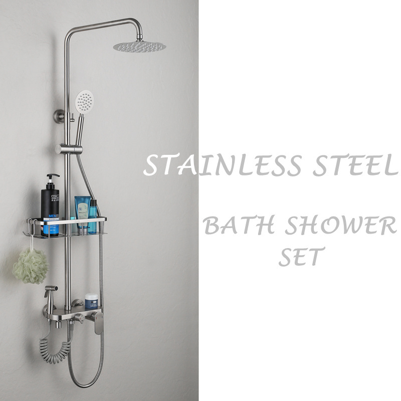 Square Shower Set Bath Shower Mixer Faucet Contemporary Wall Mounted Bathroom Shower Faucet High Quality 304 Stainless Steel