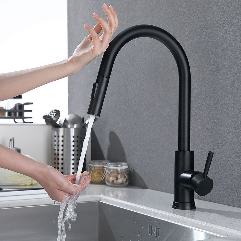 Gold black pull down kitchen faucet 2 functions sprayer touch sensor water tap kitchen sink faucet