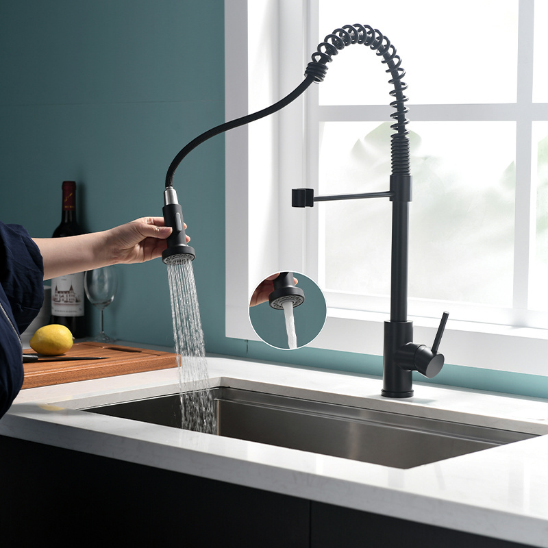 stainless steel matte black pull down kitchen faucet hot and cold adjustable sink tap