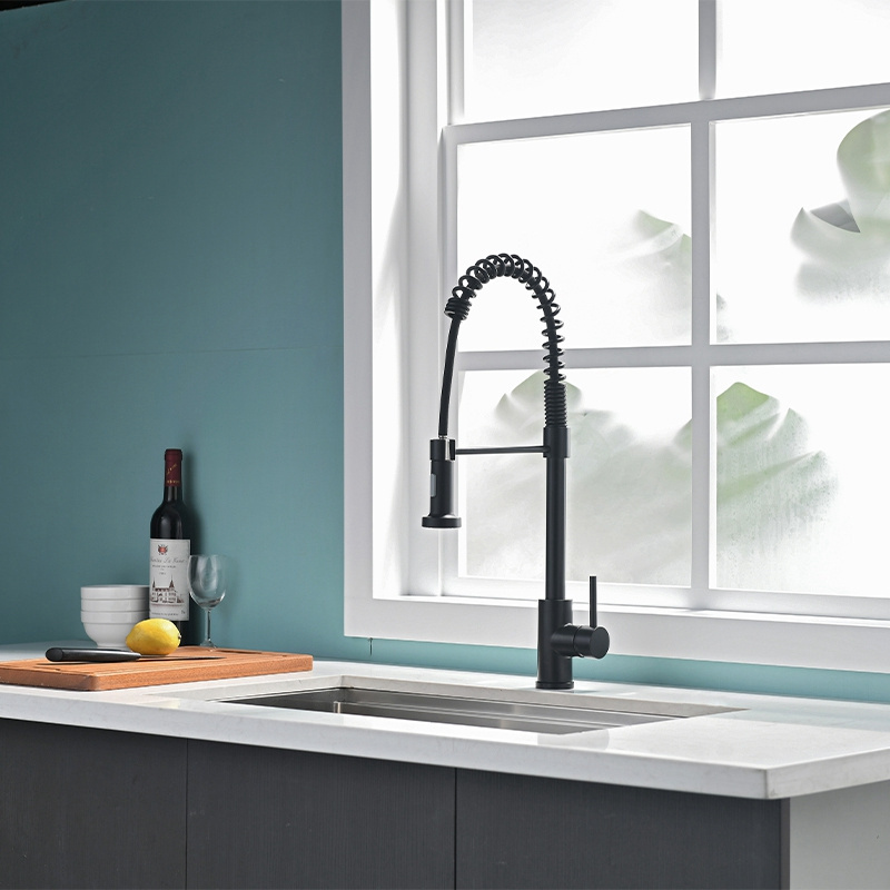 stainless steel matte black pull down kitchen faucet hot and cold adjustable sink tap