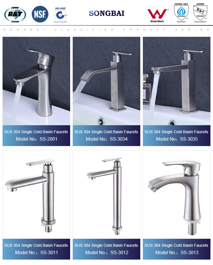 Stainless steel brush nickel basin faucet curved body 304 cold water bathroom sanitary basin tap faucet