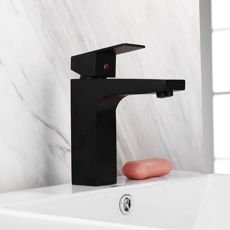 Copper hot and cold single lever handle wash basin mixer tap by factory direct faucets in black color