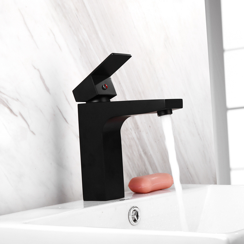 Copper hot and cold single lever handle wash basin mixer tap by factory direct faucets in black color