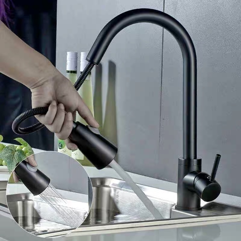 Kitchen Faucet Kitchen Tap Hot and Cold Sink Taps Stainless Steel Ceramic 5 Years Modern Contemporary Pull Out Black Matte Black