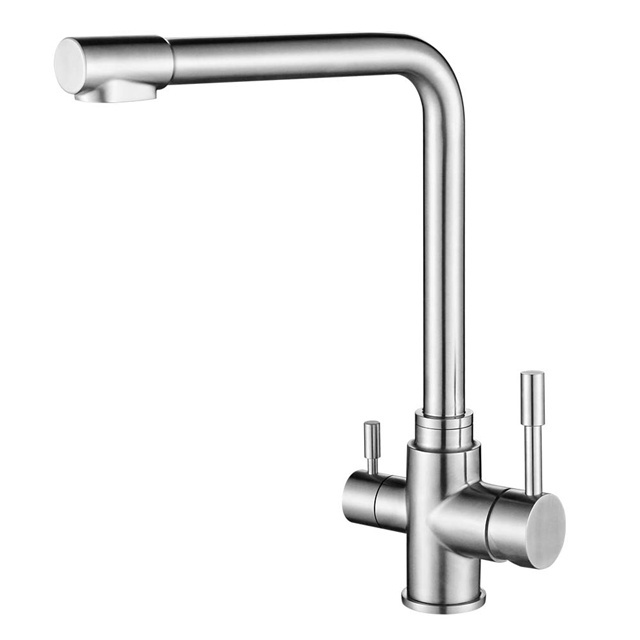 Filter Water Kitchen Filtra Faucet by Hot and Cold in Two Handle Sink Tap 304 Sus Stainless Steel Modern by Black Surface Silver