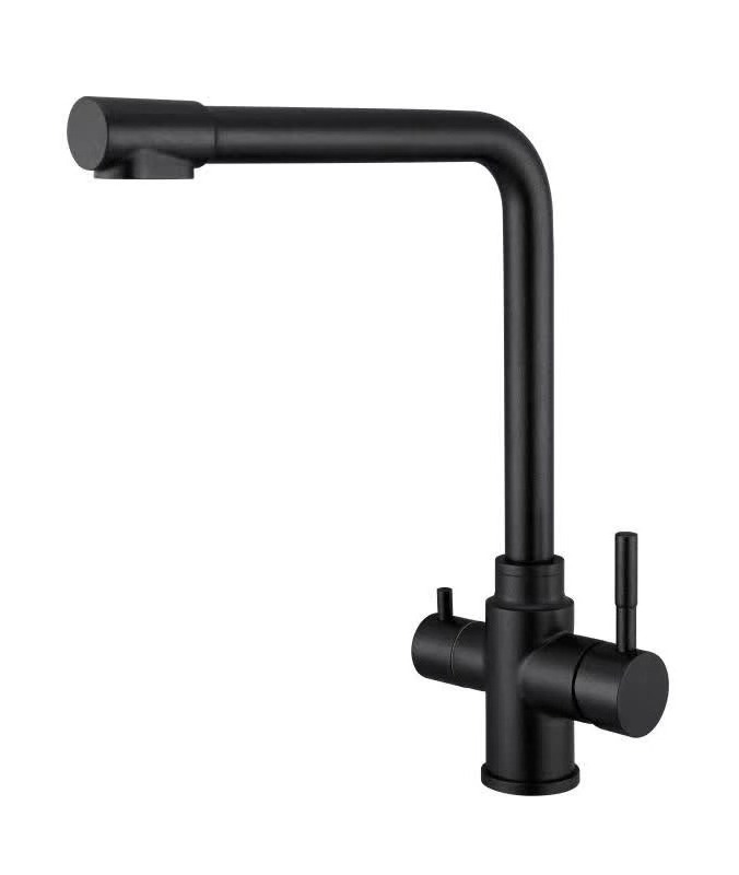 Filter Water Kitchen Filtra Faucet by Hot and Cold in Two Handle Sink Tap 304 Sus Stainless Steel Modern by Black Surface Silver