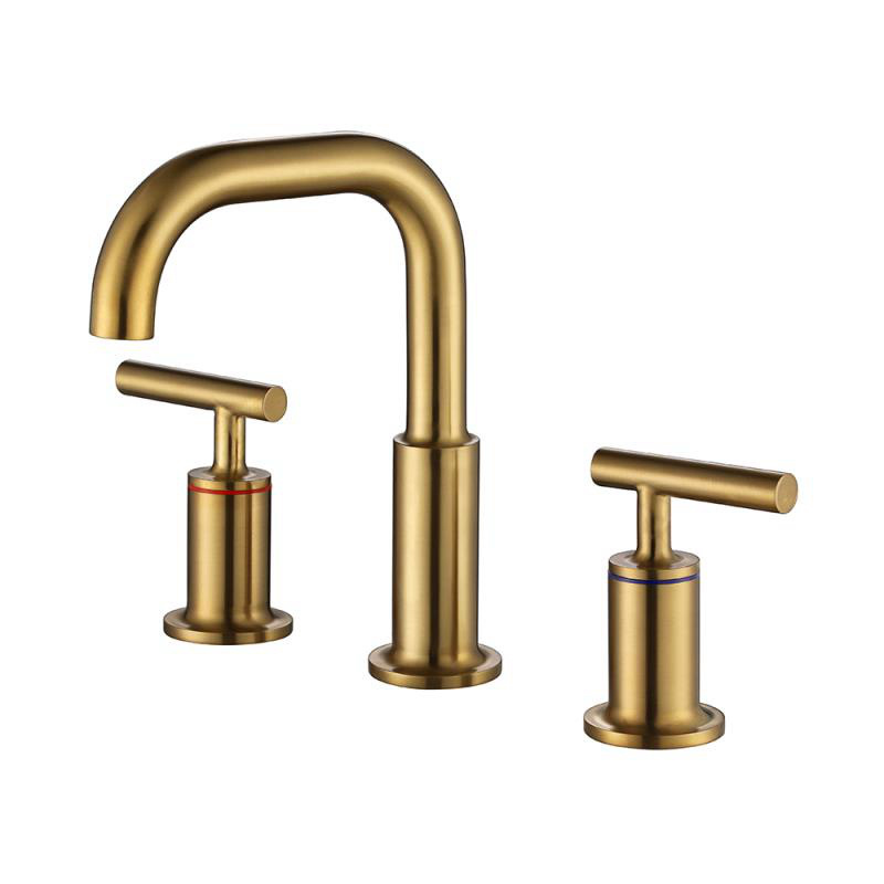 Bathroom Faucet 3 Hole Gold Stainless Steel Modern Contemporary Ceramic Polished ODM & OEM Basin Faucets Dual Handle 3.0-3.5cm