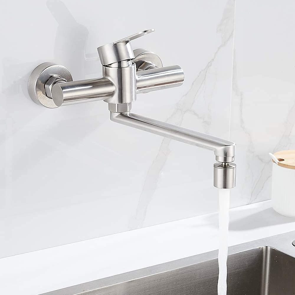 Wall Mounted 2 Hole Kitchen Sink Tap Faucet With 360 bidet swivel spout