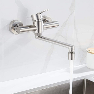 Wall Mounted 2 Hole Kitchen Sink Tap Faucet With 360 bidet swivel spout