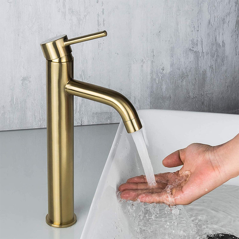 Stainless Steel Gold Basin Mixer Tap Tall Vessel Sink Lavatory Faucet For Bathroom