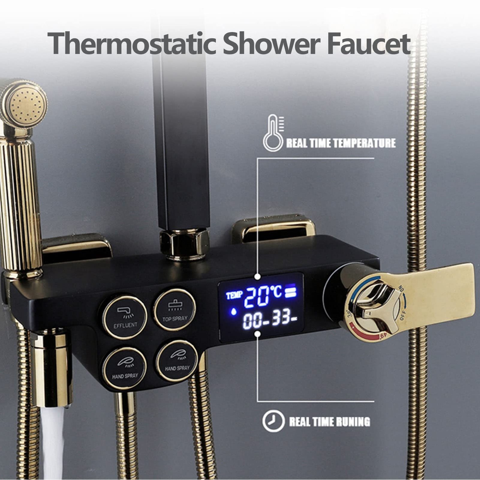 Digital Shower Set Bathroom Smart Thermostatic Shower System Wall Mount Hot Cold Mixer Bath Faucet Square Head SPA Rain shower