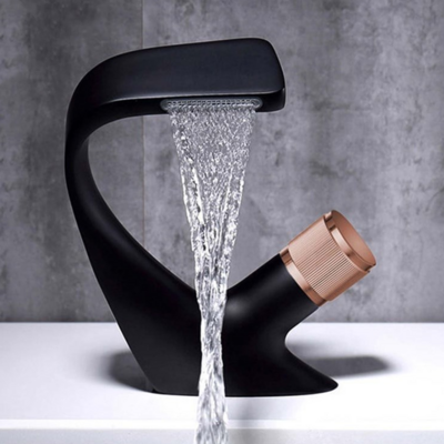 Brass Waterfall Cold and Hot Water Mixer Bathroom Sink Mixer Faucets Waterfall Black Basin Tap