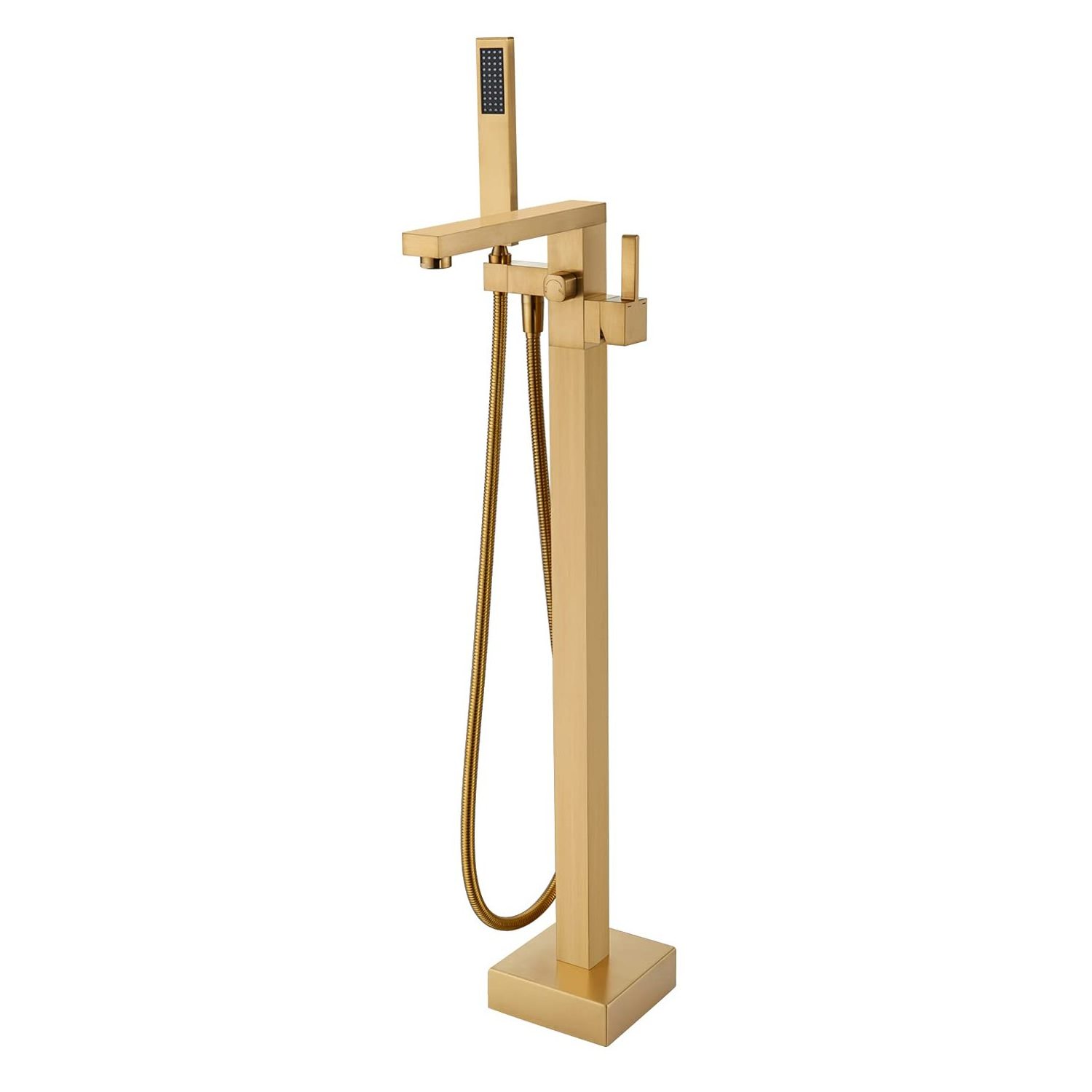 Brushed Gold Freestanding Bathtub Faucet Lead-Free Solid Brass Floor Mounted Single Handle