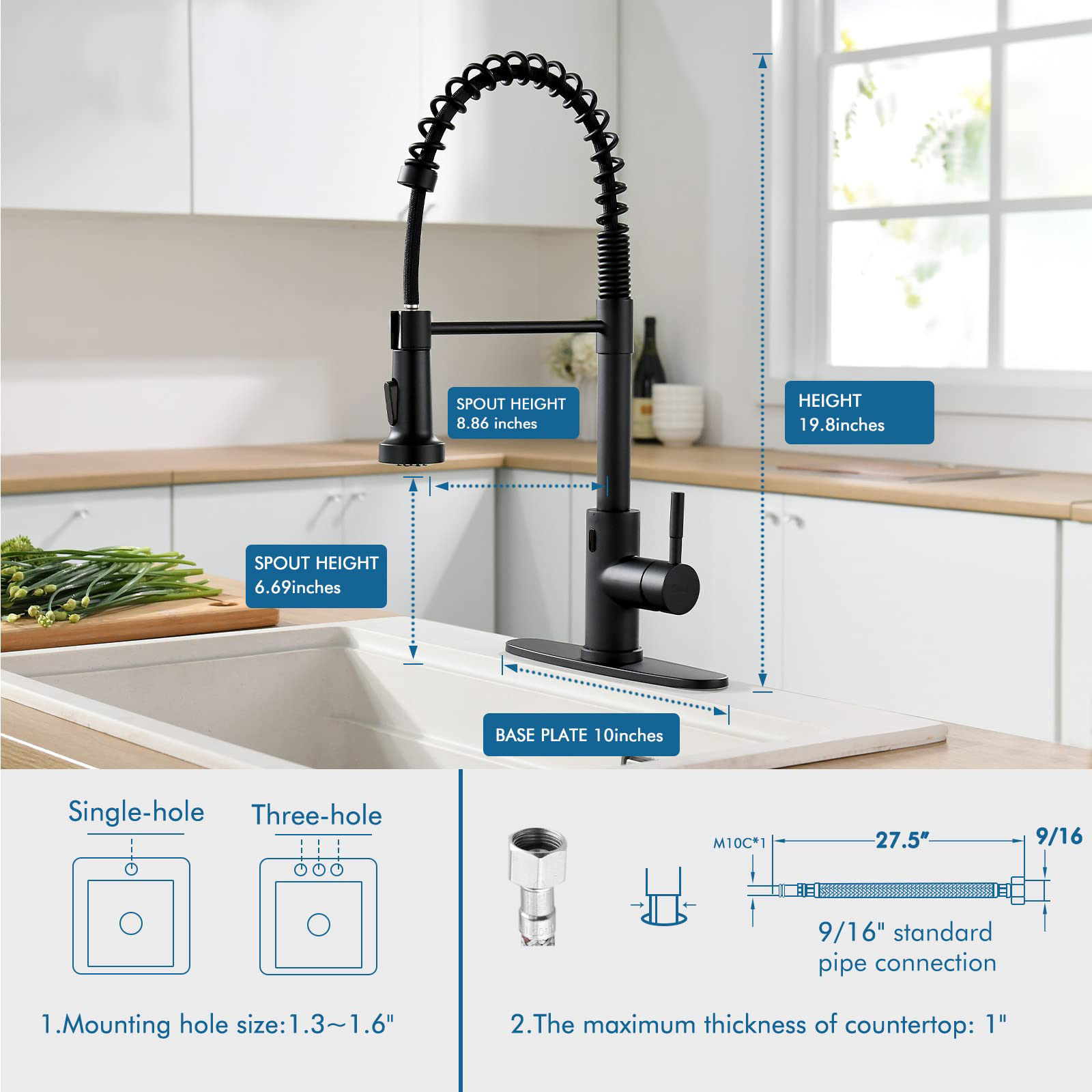 Touchless Kitchen Faucet with Pull Down Sprayer Sensor Smart Hands-Free Spring Matte Black Motion Sensor Kitchen Sink Faucet