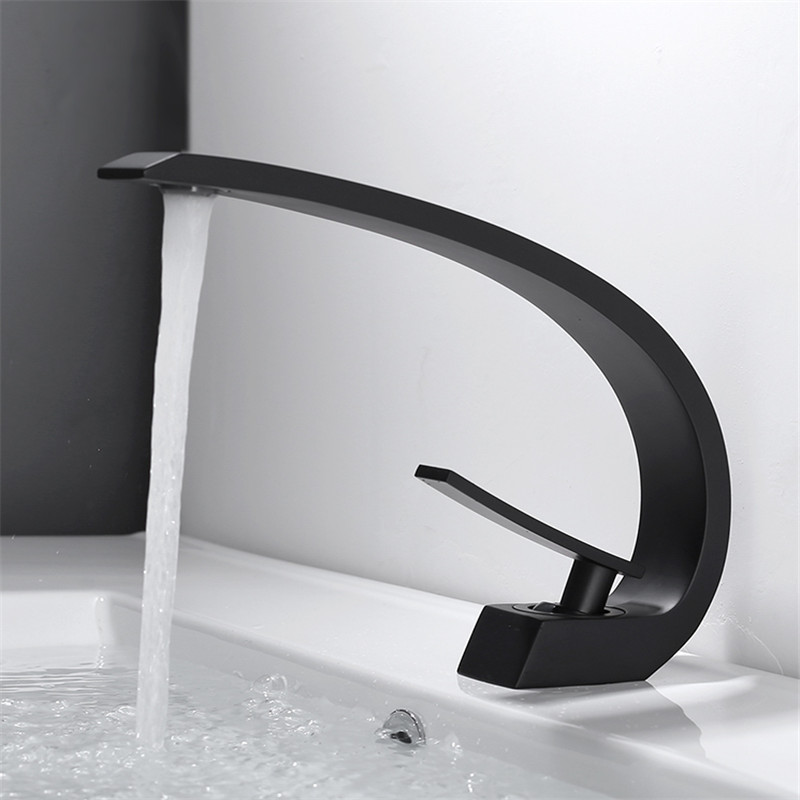 Luxury Brass Gold Black Chrome Bend Shape Bathroom Faucet Hot and Cold Mixer Tap